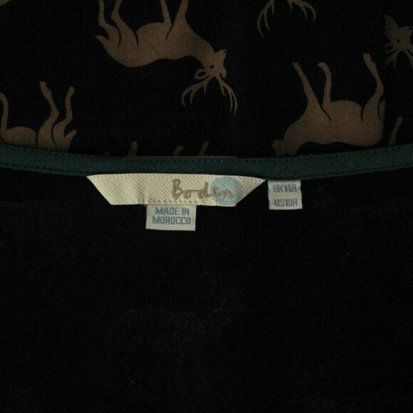 Boden Oh Deer Black Tan Deer Print Scoop Neckline Jersey Knit Dress US 10R - Picture 4 of 5